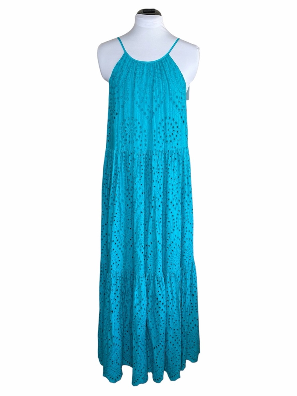 NWT Antonio Melani River Eyelet Maxi Dress Size 10 Sea Blue Tropical *NO BELT*